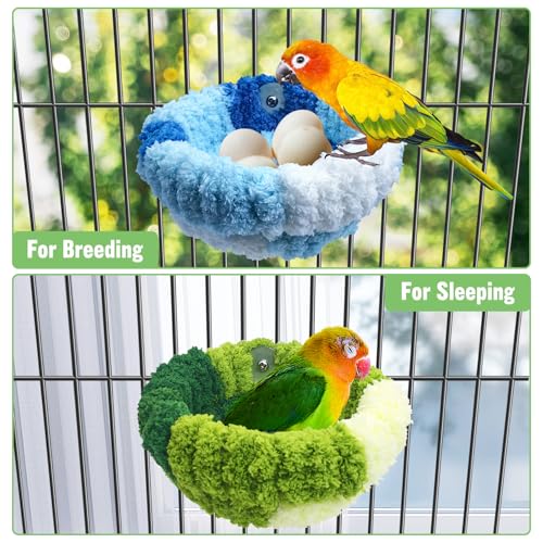 Image of kathson kathon Window Bird Bed with Suction Cup, Winter Warm Bird Plush Nest Parrot Sleeping Bed for Budgie Lovebird Conure Quaker (Diameter 6.7in, Blue)