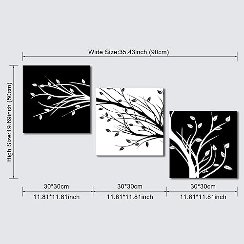 Miniatura 6 de Pyradecor 3 paneles abstractos de hojas en blanco y negro, impresiones en lienzo de árboles florales, cuadros sobre lienzo, arte de pared para