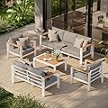 Oasbira Aluminum Outdoor Patio Furniture Set with Coffee Table, 5 Piece Patio Conversation Sets with Washable Thick Cushions, Patio Sectional Furniture Set for Porch, Balcony, Garden, White