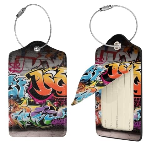 Étiquettes à bagages en cuir pour valise de voyage homme et femme avec boucle acier style graffiti