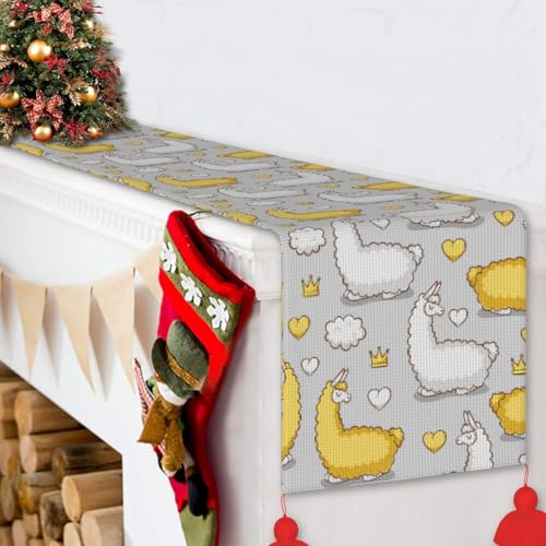 Chemin de table de Noël couronne de lama et pompons festifs 152 cm