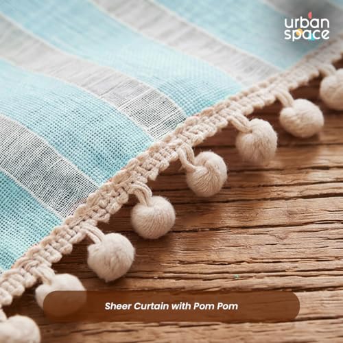Image of Urban Space Aari Collection Weaved Sheer Curtains for Window 5 Feet, 40-50% Light Filtering Textured Curtain with Eyelets and Tieback, Set of 2 Decorative Curtains (Weaves SkyBlue, Window- 5 Ft)
