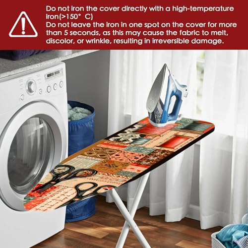 Image of Nuxovilar Patchwork Scissors Ironing Board Cover 15x54 Polyester | Iron Pad Scorch Guard laundry helper protective board shield home laundry room craft studio (Patchwork)