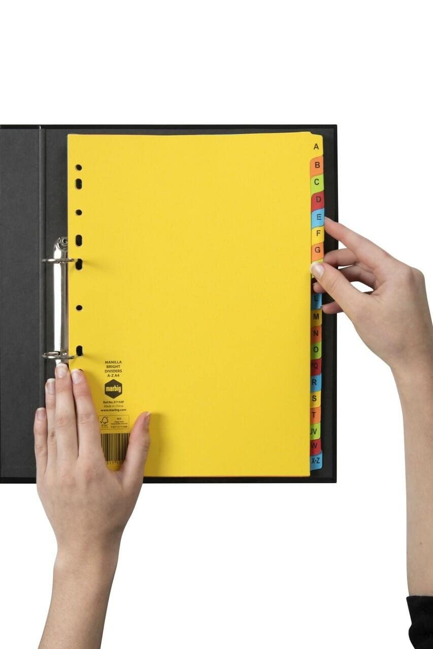 Marbig 37150F - Divisori A4, formato A4, con linguetta A-Z, colori vivaci