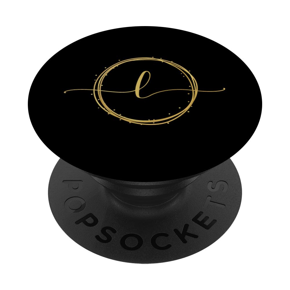 Letter Initial L Simple Chic Lowercase Golden Monogram Black PopSockets Adhesive PopGrip