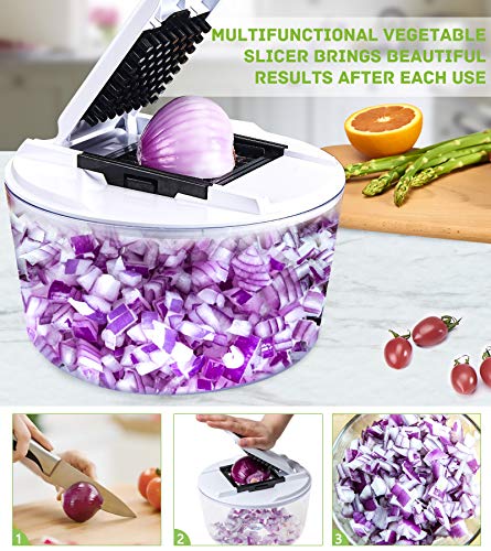 FAVIA 6 Quart Large Salad Spinner Lettuce Washer Quick Dryer with Vegetable Slicer Chopper Set BPA Free Dishwasher Safe (Black)
