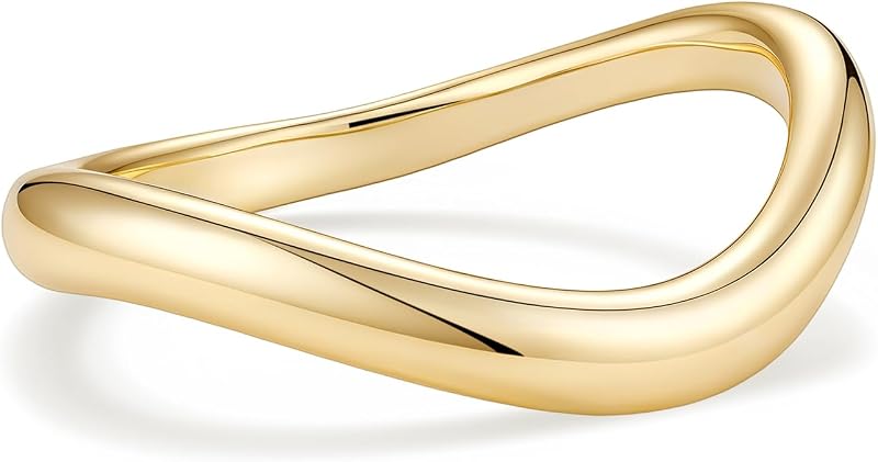 Mameloly Wavy Dome Stackable Rings for Women 14K Gold Plated Wedding Band | Dainty Curved Ring, Twisted, Promise Rings for Her, Thumb Ring, Engagement Rings, Everyday Wear