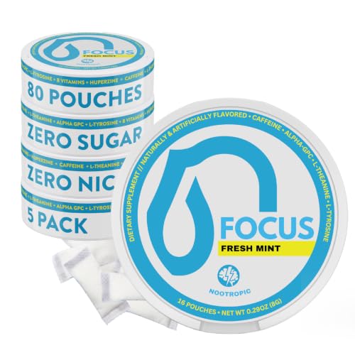 Nectr Focus+ Nootropic Pouches - 320mg Synergistic Nootropic Stack - Nicotine-Free Sugar-Free Cognitive Pouches - Fresh Mint- 5 Count