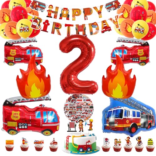 Décoration Anniversaire Pompier, Décoration Camion de Pompier Garçon 2 Años, Ballons Camion de Pompiers, Déco Fête Garçons Ballons Bannière Déco...