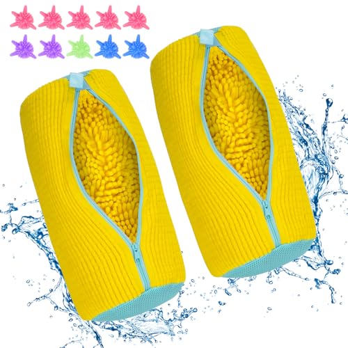 Shoe Washing Machine Bag, 2 Pack Sneaker Cleaner Kit with 10 Washer Balls for Gym Sneakers and Flats, Shoe Laundry Bag with Zipper Protection Design,Large Size for Women's, Men's, and Kid's Shoes