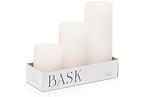 BASK Large White Unscented Pillar Candle Set for Home Decor