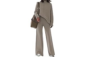 Women's High Neck Long Sleeve Knitted Casual 2 Pieces Sweatsuit Set Outfits