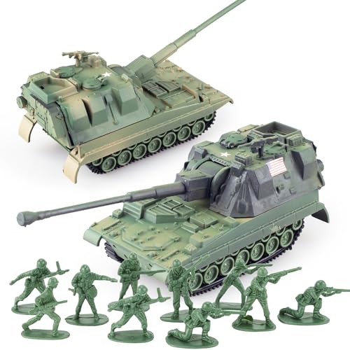 MaozyHomie WW2 Army Tank and Army Men Toys Playset, 2pc Tank
