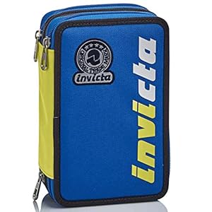 Etui met 3 vakken, koper, blauw, compleet met potloden, stiften, markeer.