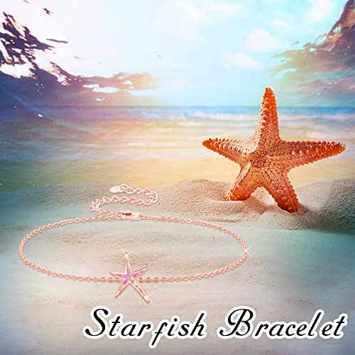 Image of Cuoka Starfish Bracelet 925 Sterling Silver with White Fire Opal Chain Bracelets Ocean Jewelry Birthday For Women