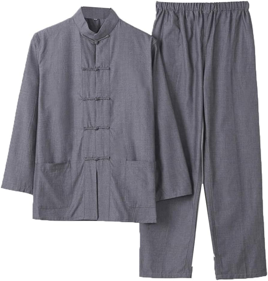 Pure Cotton Kung Fu Martial Arts Suit - Chinese Traditional Clothing Tang Suit Kung Fu Uniforms Grey-XXL