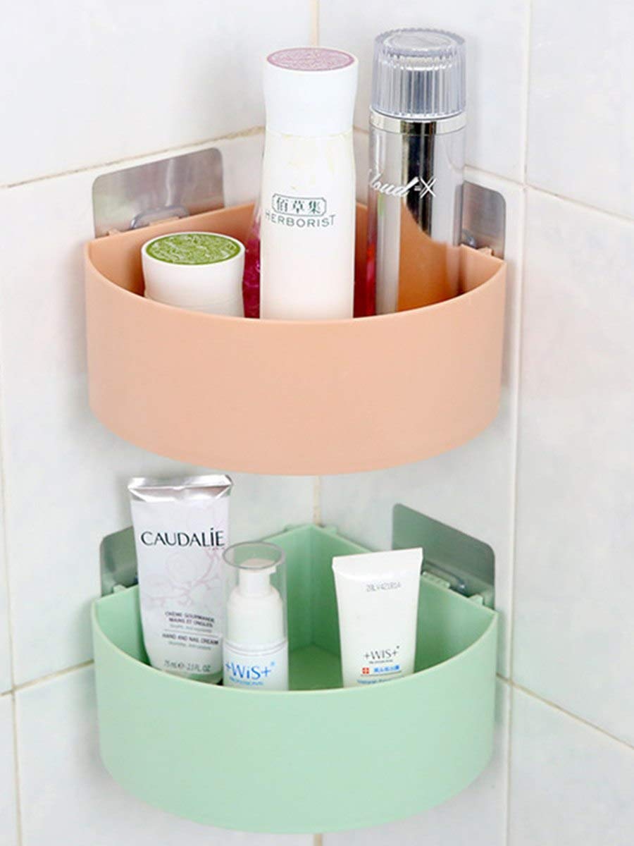 MOHAK Multipurpose Kitchen Bathroom Plastic Triangle Shelf Wall Holder No Drill Self Adhesive With Magic Sticker (White) — Amazon image 3