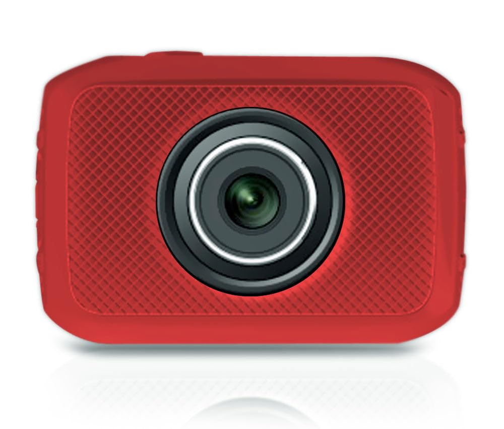Pyle PSCHD30RD Mini High-Definition Sports Action Wide-Angle HD Camera &amp; Camcorder, 720p, SD Card Slot, Touchscreen (Red)