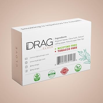 Drag Clove, 10x3 Clove Flavoured Herbal smokes (1 1/4 size), Blend of Baby Mugwort Leaves, Himalayan Sage and Clove pods, Nicotine Free, Tobacco Free, Relieve stress and Enhance your mood