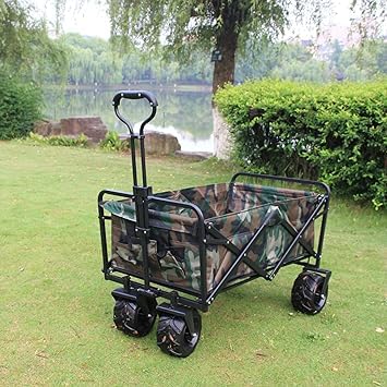 Folding Wagon, Foldable Camping Cart, Heavy Duty Utility Beach Wagon Cart, Large Capacity Foldable Grocery Wagon for Garden Outdoor, Sports, Camping, Picnic, (blue,camo) (Camo)