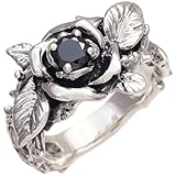 シルバーアクセサリー リング メンズ レディース 薔薇 ローズ ブラック r0704 【13号】