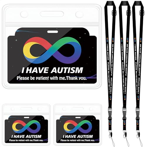 Tarjetas de autismo para el colegio y salidas con cordón ajustable y diseño alegre de 3 piezas