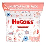 Huggies Cuidado Hidratante Practipack, Toallitas Húmedas para Bebé, Bolsa Resellable + Portatoallitas, 160 piezas