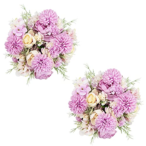 Fleurs Artificielles, 4 Paquets Violet Faux Pivoine Soie Hortensia Bouquet Oeillets en Plastique Fleur De Marguerite Réaliste Home Party Decor Arrangements Décoration De Mariage Centres De Table Cover