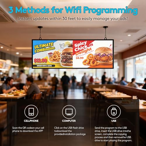 Image of P5 LED Sign 39x14 inch, WiFi Programmable LED Display Board,Full Color RGB Advertising Sign Scrolling Message Board for Business Supports Video Image Text for Store Commercial Display