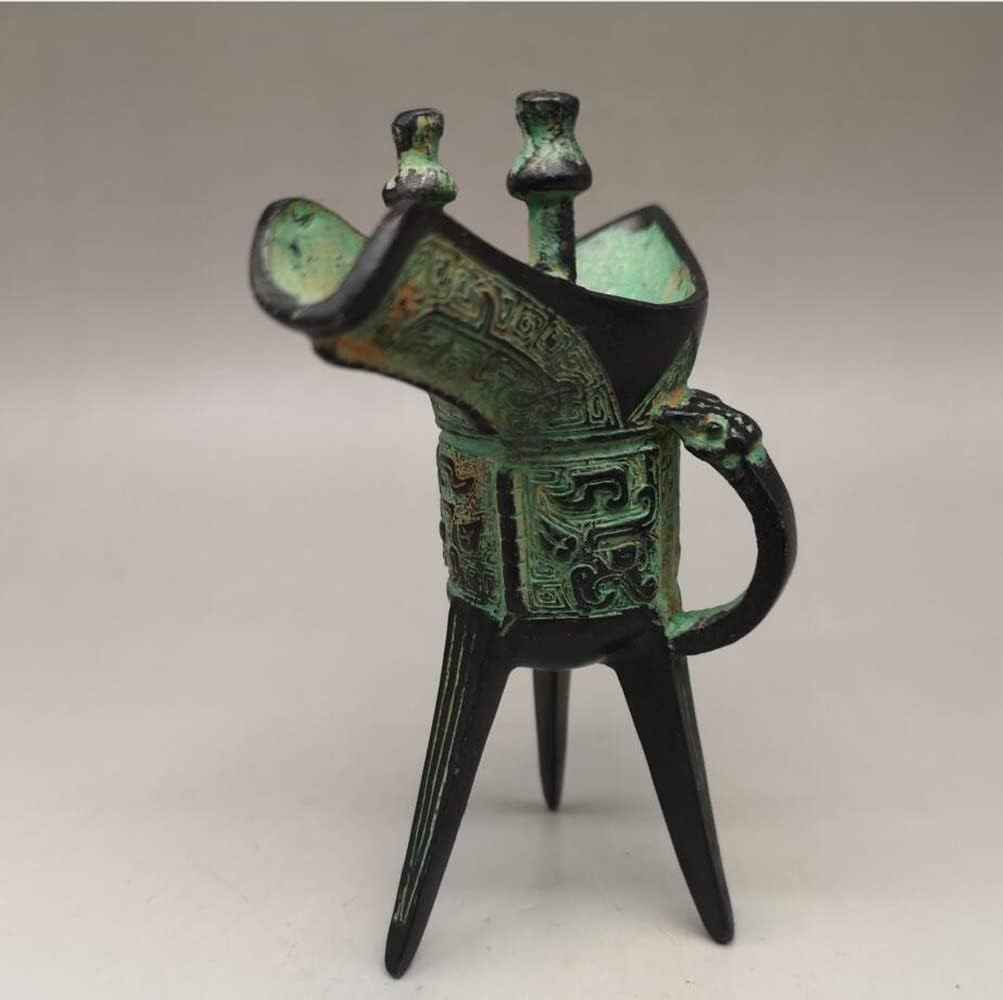 XIALON 11cm Chinese Traditions Old Bronze Wine Cup Decorated Antique Tripod Cup Crafts