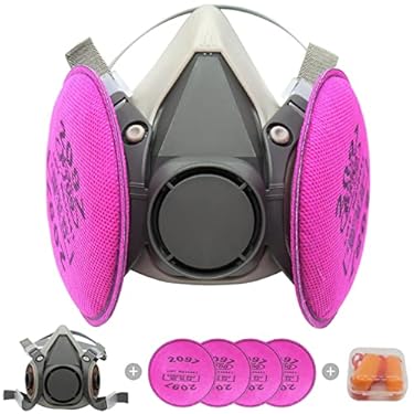 AMAZON - Respirator mask with Filters Set – Reusable Half Facepiece Cover with 4pcs 2097 Filter and Earplugs for Paint, Epoxy Resin, Fumes, Woodworking, Organic Vapor Gas Perfect for House DIY Project