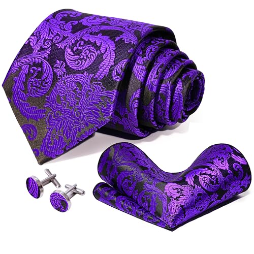 Image of 5PCS Tie and Pocket Square for Men, Silk Necktie and Handkerchief Cufflinks with Gold Ring and Lapel Pin Set
