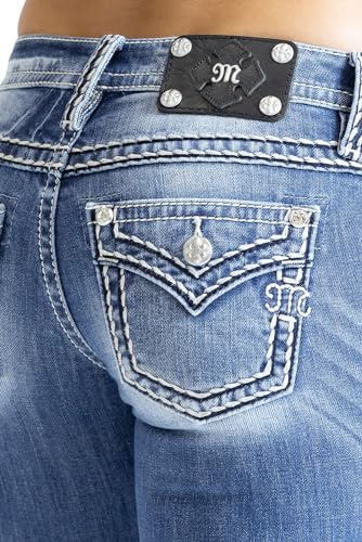 Miss Me Women's Saddle Stitch Faux Flap Pockets Low-Rise Bootcut Jeans4