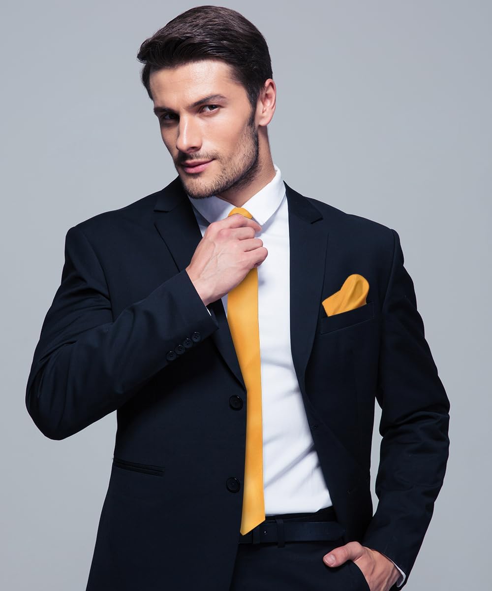 Premium Solid Satin Necktie & Pocket Square Set for Men - Matching Men's Tie Set