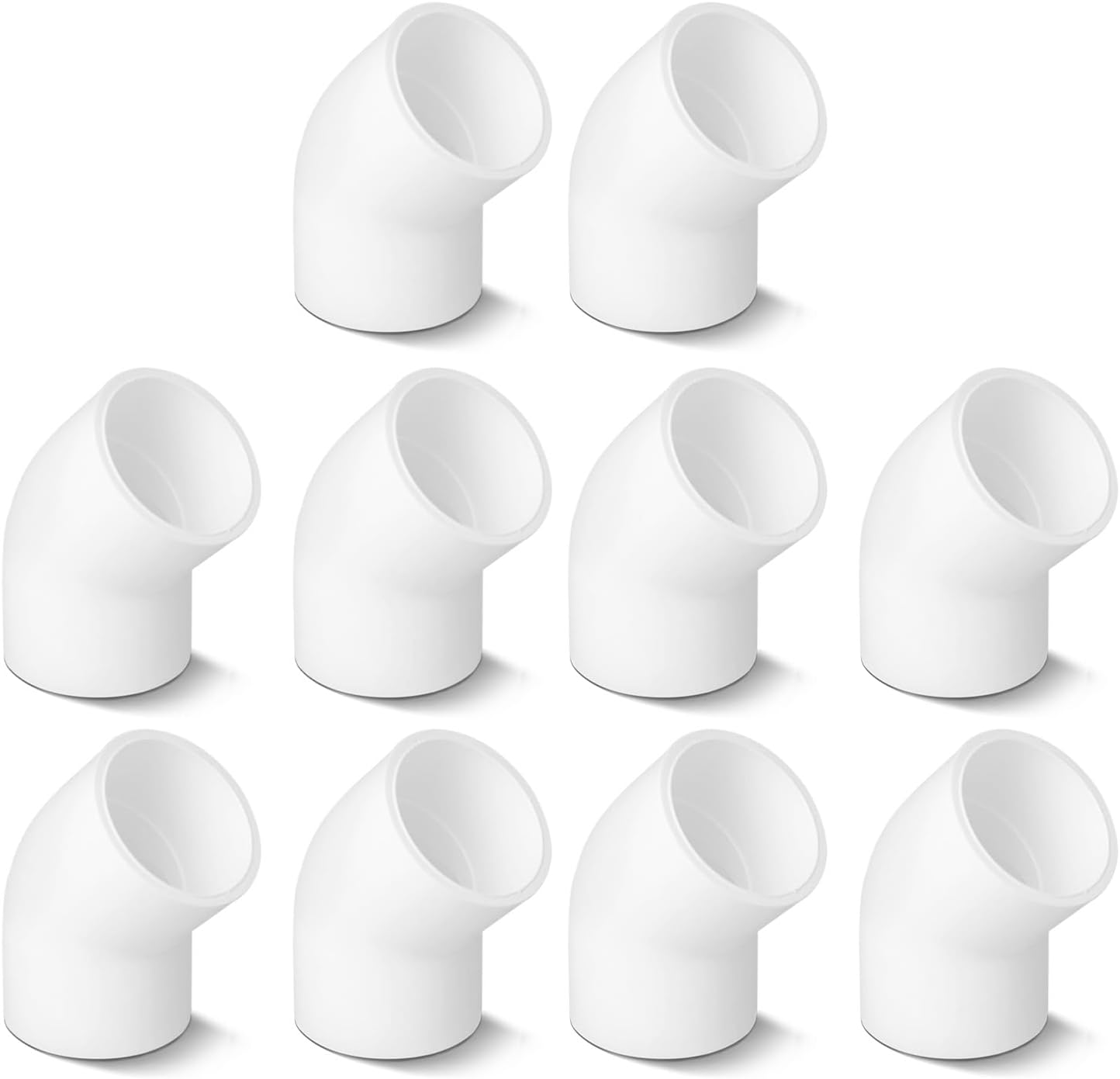 PVC Sch 40 45 Degree Elbow SOC x SOC Solvent Weld, White, 1-1/2", PVC Pipe Fitting Water Supply Plumbing Connector