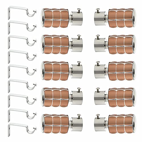 Image of GLOXY Stainless Steel Curtain Bracket Parda Holder with Support 1 Inch Rod Pocket Finials Designer Door and Window Rod Support Fittings, Curtain Rod Holder (Copper 5 Pair)