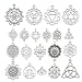 38 PCS Lotus Flower Lacey Chakra Meditation Hindu Sanskrit Manipura Charms Collection, Mix Silver Metal Charm Pendant Supplies Findings for Jewelry Making (HM144)