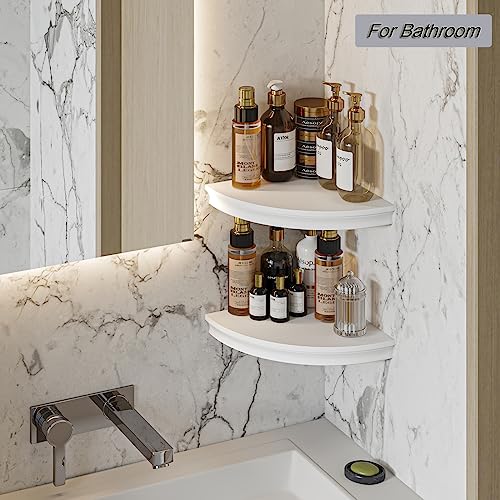 HAO Floating Corner Shelf Invisible Wall Mounted Shelves Radial Shape Cable Wire Hole Pattern Perfect for Bedroom Bathroom Living Room Kitchen Set of 2 White - Image 5