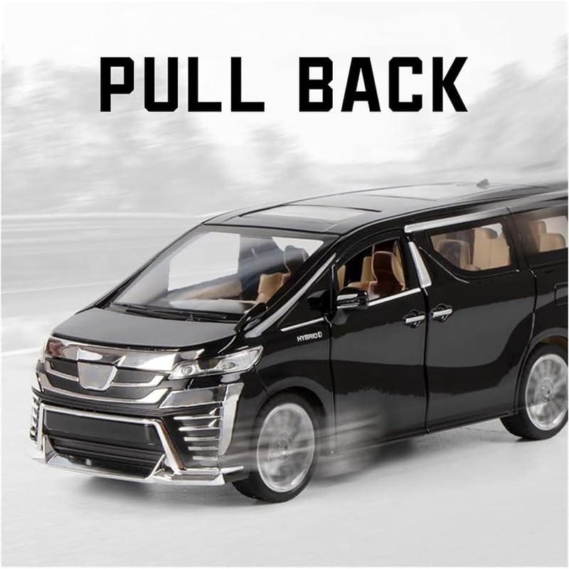 Image of PINQUE Kids New Car 1:32 Alphard Diecast Alloy Metal Pull Back Car with Openable Doors Music Sound and Light Vehicle Toy Car for Boys (Black)