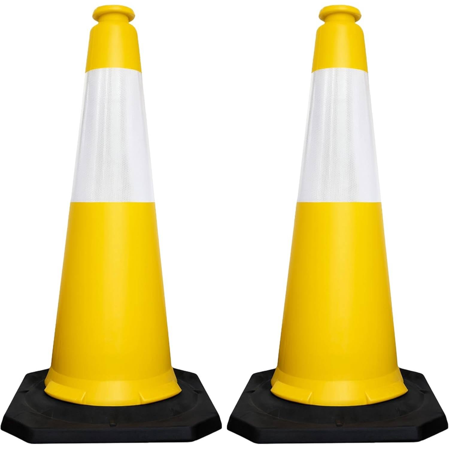Berry Traffic Cone 1000MM Yellow with Black Rubber Base | 2 Pcs High Visibility Reflective Safety Cone | PPC Road & Parking Traffic Control Cone | Wind Resistant Outdoor Construction Cone