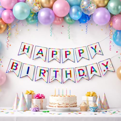 Image of Wanna Party Birthday Decoration Items - Happy Birthday Banner (Cardstock) | Decoration Items for Husband | Multicolor Theme Decoration