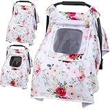 Baby Car Seat Cover, Infant Carseat Canopy with 3 Layers Windows, Breathable Mesh Peep Window, Kick-