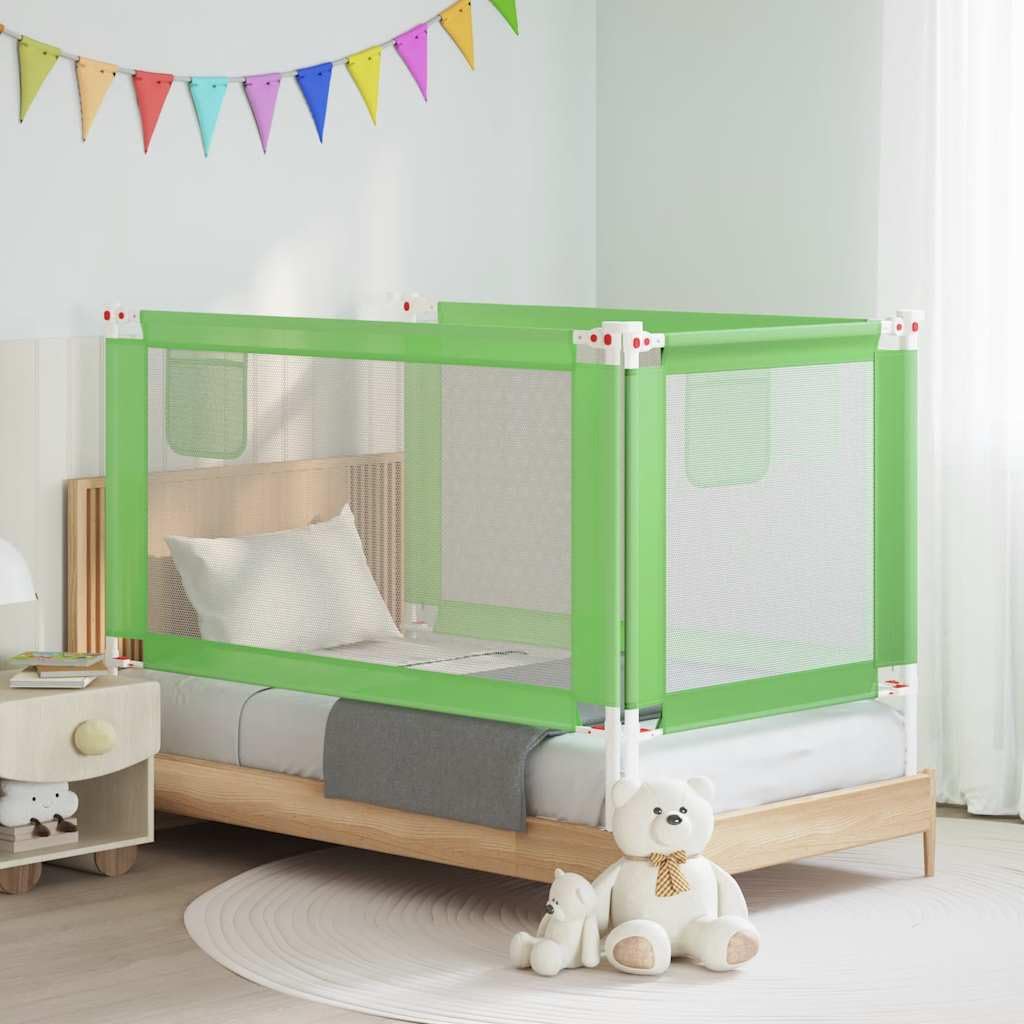 Kleinkind-Bettschutzgitter Grün 150x25 cm Stoff mit Verstellbarer Höhe 70-95 cm, Rausfallschutz für Kinderbett, Bettschutzgitter für Matratzen 3-33 cm