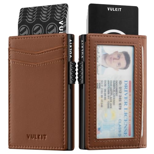 Image of VULKIT Men's Slim Wallets Pop Up Card Holder RFID Blocking Metal Wallet Minimalist Design Holds Up to 11 Cards