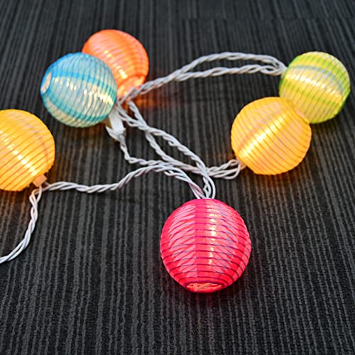 Konictom 8.5Ft Multicolor Lantern String Lights, Summer Printed String Lights With 10 Colorful Light Bulbs, Nylon Lantern Lights For Patio Bedroom Window Garden Porch Party Decor, White Wire #TOP3