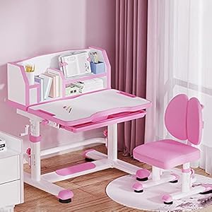 Bureau met plank Tiltable Study Desk Kinderbureau Schrijven Bureaustoel Set basisschool bureaus en stoelen studeertafel witte computer bureau (Color : Pink)