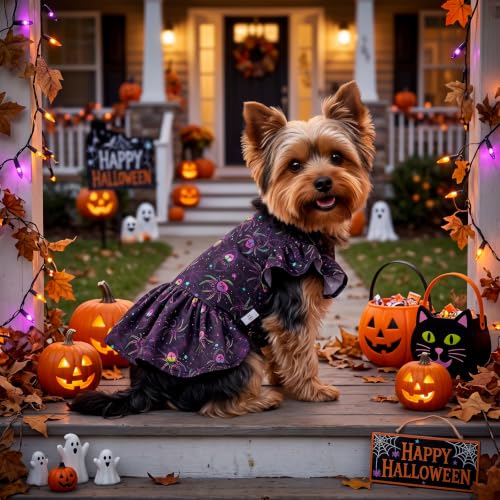 Image of CuteBone Frilly Dog Dress Princess Puppy Halloween Dresses with Ruffled Sleeves Cat Clothes Outfit for Small Dogs Girl Pet Apparel FX21XS