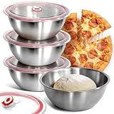 4-Pack Stainless Steel Pizza Dough Proofing Box with Clear Lids (1000ml)