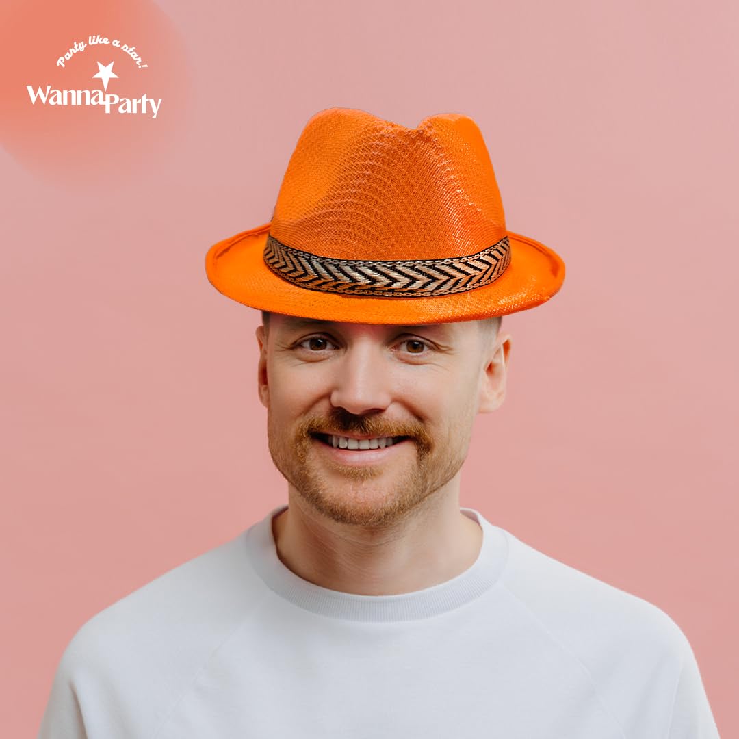 Wanna Party Orange Fedora Hat, Wide Brim Retro Style for  display picture 2