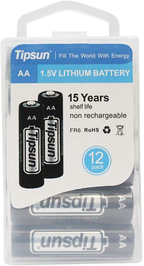 Tipsun AA Lithium Batteries, Longer Lasting Energy Double A Battery, 2900mAh Lithium Cells 12 Pack